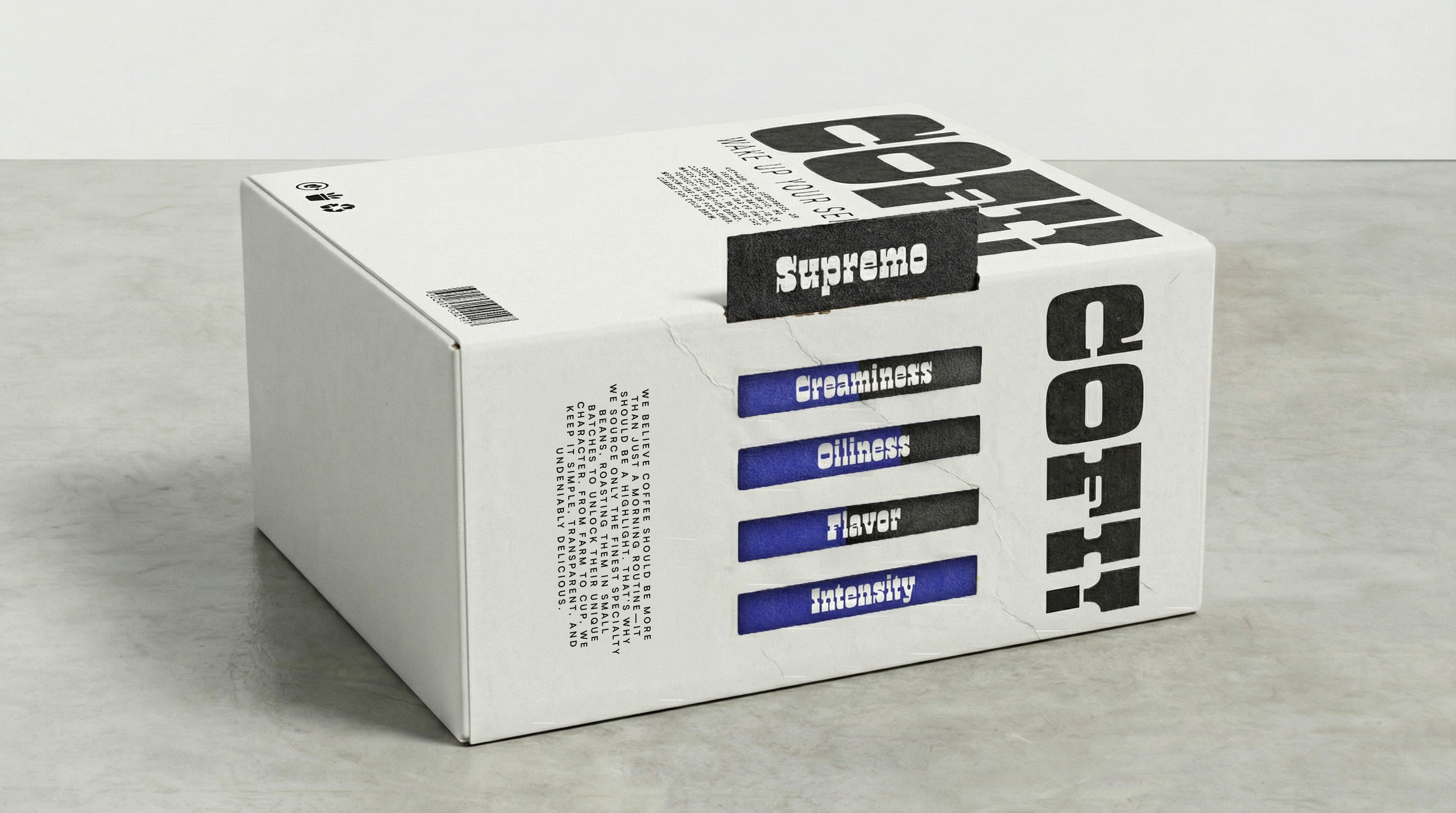 Mockup showing Cofi brand packaging.